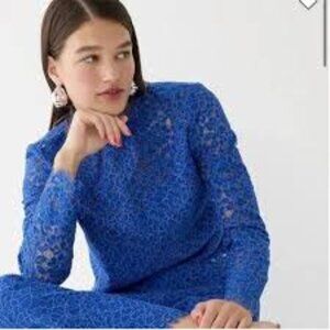 J Crew regal blue lace mock neck scalloped lace top, sz. 6